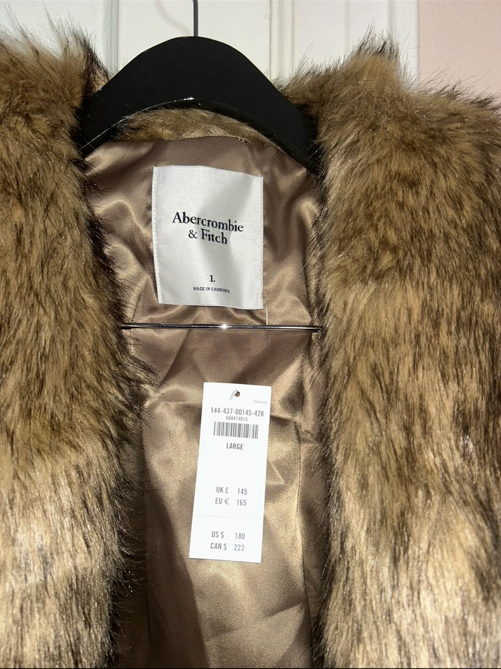Abercrombie & Fitch Shawl Collar Faux Fur Coat - Brown - Picture 3 of 4